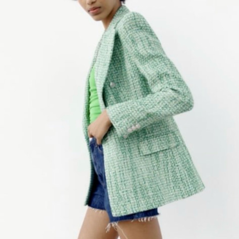 Zara Light Green Tweed Blazer